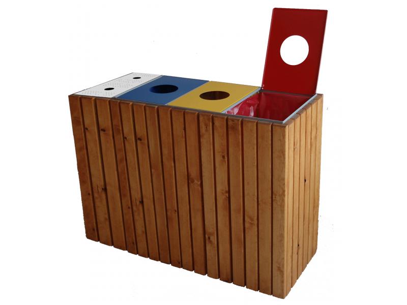 Papelera-Cenicero en caja de madera ♻️ Papeleras de reciclaje