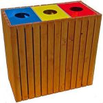 papelera reciclaje triple rectangular madera M