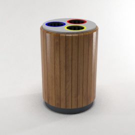 papelera triple reciclaje listones madera grande