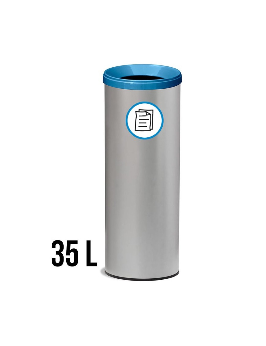 Papelera de reciclaje metálica con tapa 35 Litros. Tapa Blanca